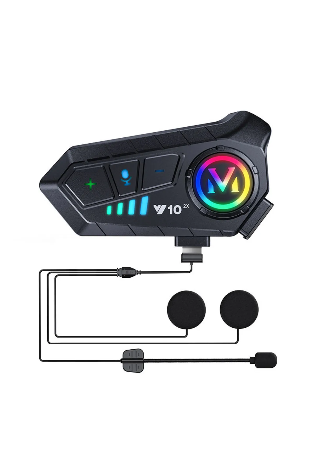 Bilişim Burada Y10 2x Motosiklet Kask Intercom Çift Eşleşme Rgb Işıklı Bluetooth Kulaklık Bt5-3